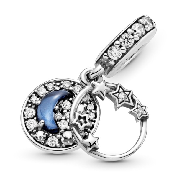 Charm Colgante Luna Creciente y Estrellas de Cielo Azul Nocturno