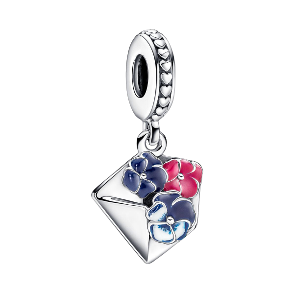 Charm Colgante Sobre con Flores Pensamiento