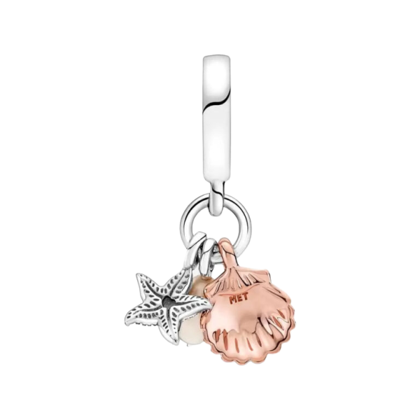 Charm Colgante Triple Concha, Perla Cultivada de Agua Dulce y Estrella de Mar