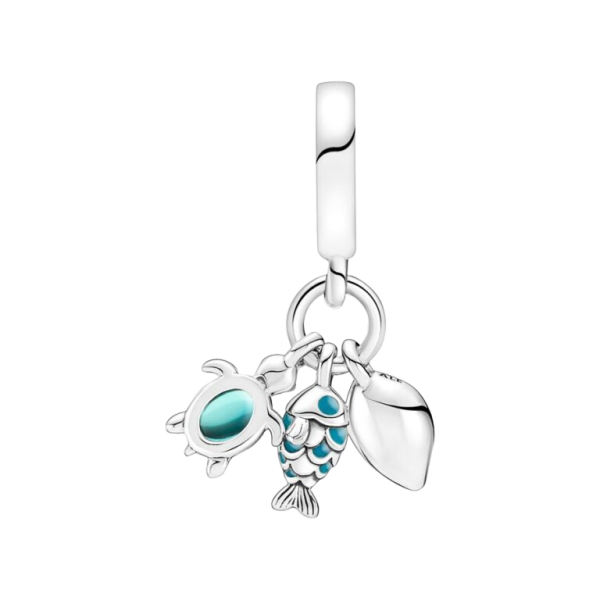 Charm Colgante Triple Pez, Tortuga Marina y Concha