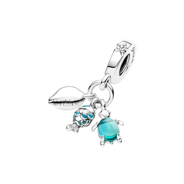 Charm Colgante Triple Pez, Tortuga Marina y Concha