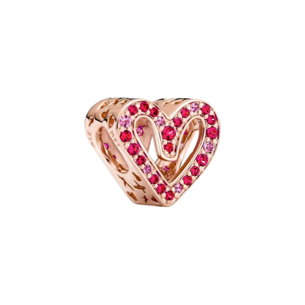 Charm Corazón Rojo y Rosa A Mano Alzada Rubí Brillante