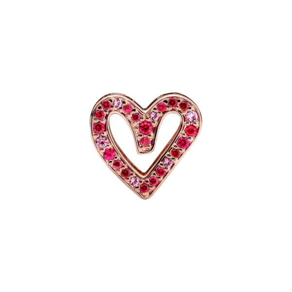 Charm Corazón Rojo y Rosa A Mano Alzada Rubí Brillante