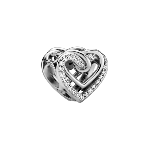 Charm en plata de ley Corazones Brillantes Entrelazados