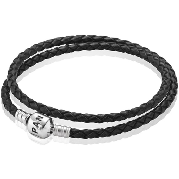 Pulsera Cuero Doble Negra
