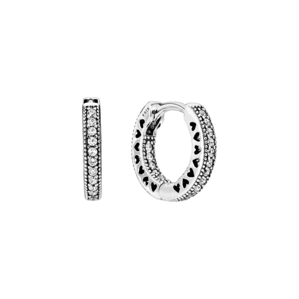 Pendientes de aro en plata de ley Corazones de Pandora pequeños
