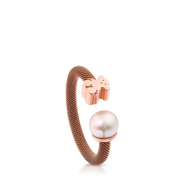 Anillo Icon Mesh de Acero y Plata Vermeil rosa con Perla