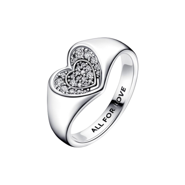Anillo Sello Corazón Radiante en Pavé