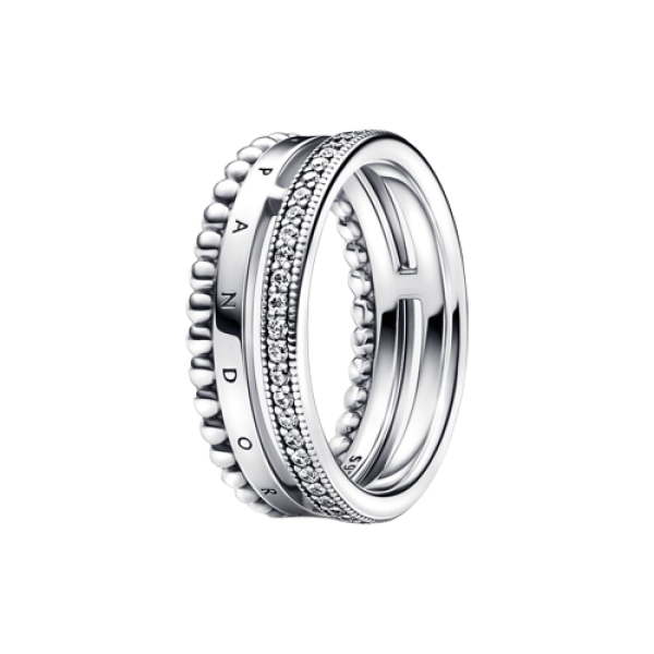 Anillo Pandora Signature Logo Pavé y Cuentas