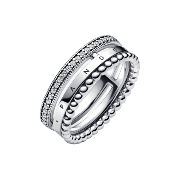 Anillo Pandora Signature Logo Pavé y Cuentas