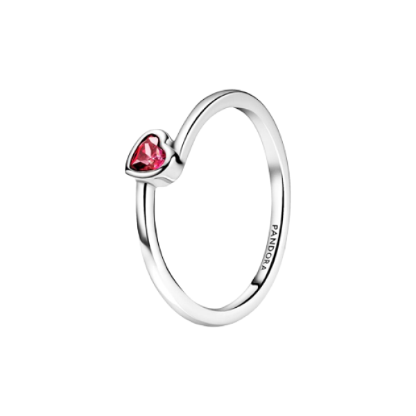 Anillo Corazón Solitario Rojo Inclinado
