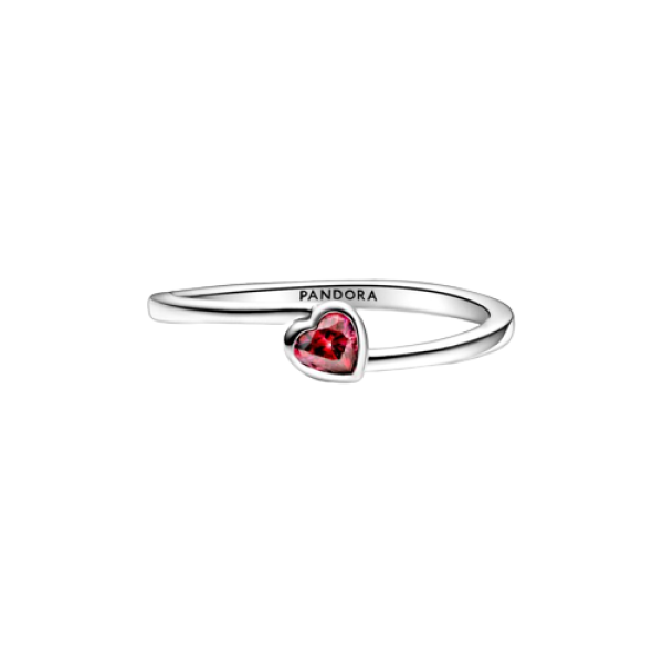 Anillo Corazón Solitario Rojo Inclinado