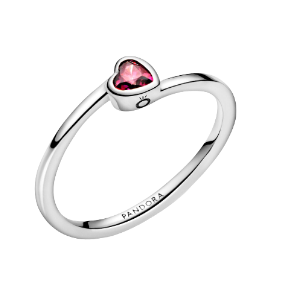 Anillo Corazón Solitario Rojo Inclinado