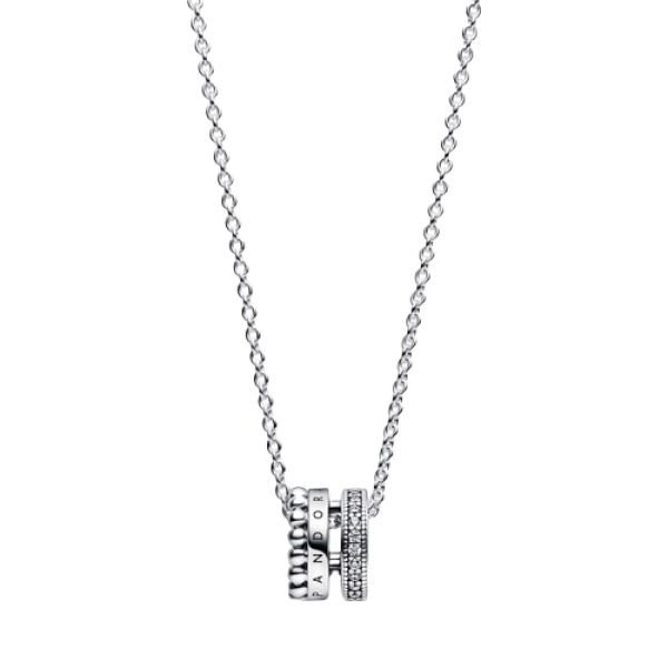 Collar con Colgante Pandora Signature Logo Pavé y Cuentas
