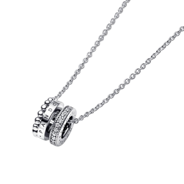 Collar con Colgante Pandora Signature Logo Pavé y Cuentas