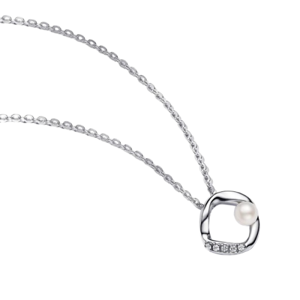 Collar Círculo Forma Orgánica en Pavé y Perla Cultivada de Agua Dulce