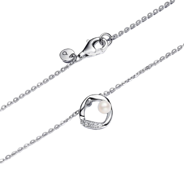 Collar Círculo Forma Orgánica en Pavé y Perla Cultivada de Agua Dulce
