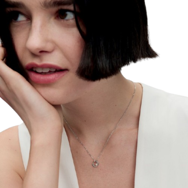 Collar Círculo Forma Orgánica en Pavé y Perla Cultivada de Agua Dulce