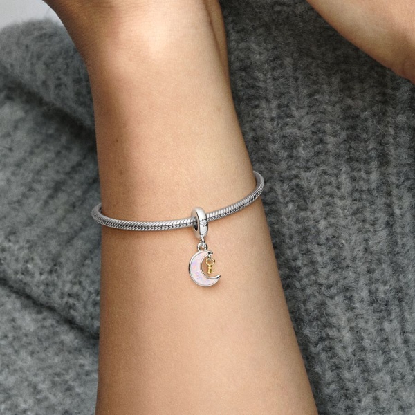 Charm Colgante Luna y Llave en Dos Tonos