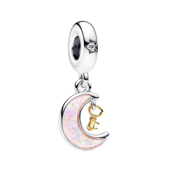 Charm Colgante Luna y Llave en Dos Tonos