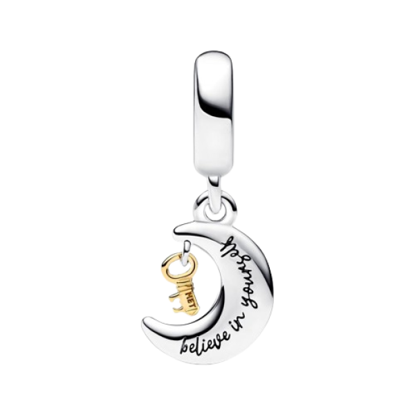 Charm Colgante Luna y Llave en Dos Tonos
