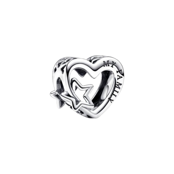 Charm Corazón en filigrana Familia y Estrella