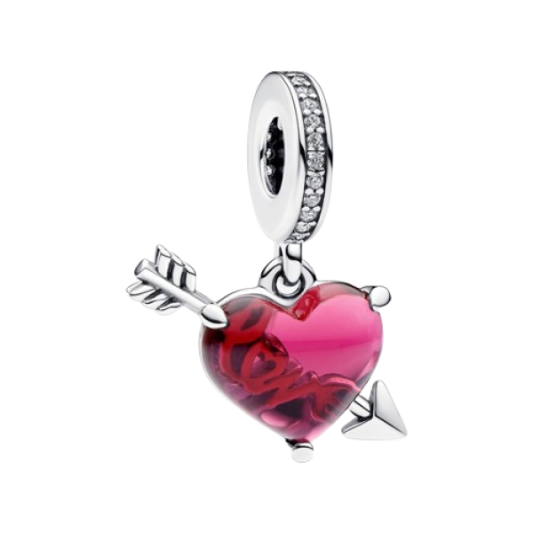 Charm Colgante de Cristal de Murano Corazón Rojo y Flecha