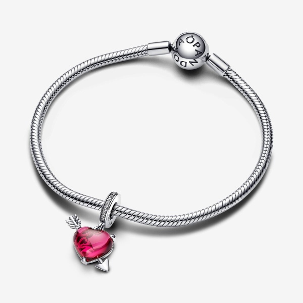 Charm Colgante de Cristal de Murano Corazón Rojo y Flecha