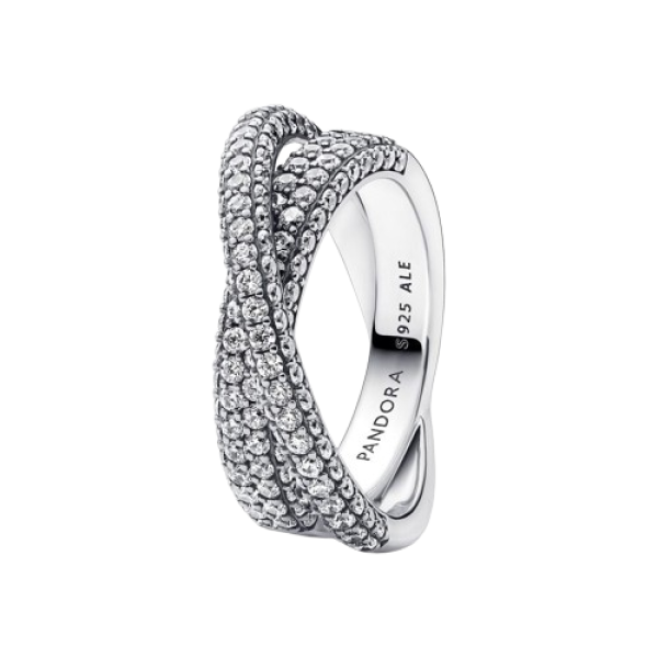 Anillo Doble Banda Cruzada en Pavé