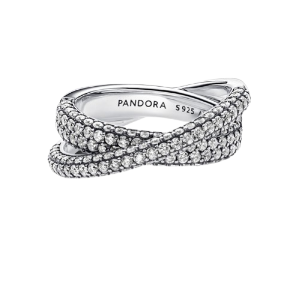 Anillo Doble Banda Cruzada en Pavé