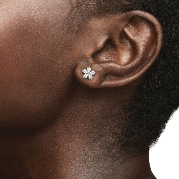 Pendientes de Botón Brillante Copo de Nieve
