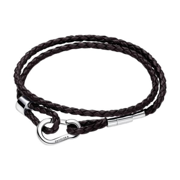 Pulsera Pandora Moments en Cuero Trenzado Doble Marrón