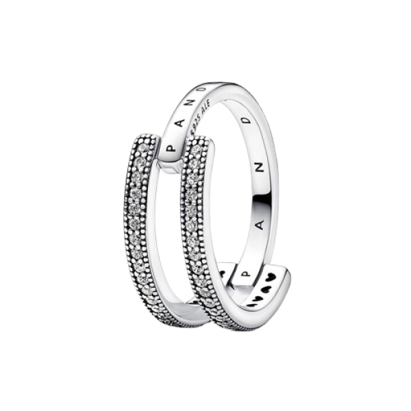 Anillo Doble Banda Logo y Pavé Pandora Signature