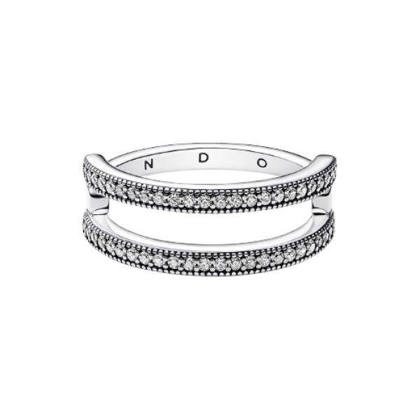 Anillo Doble Banda Logo y Pavé Pandora Signature