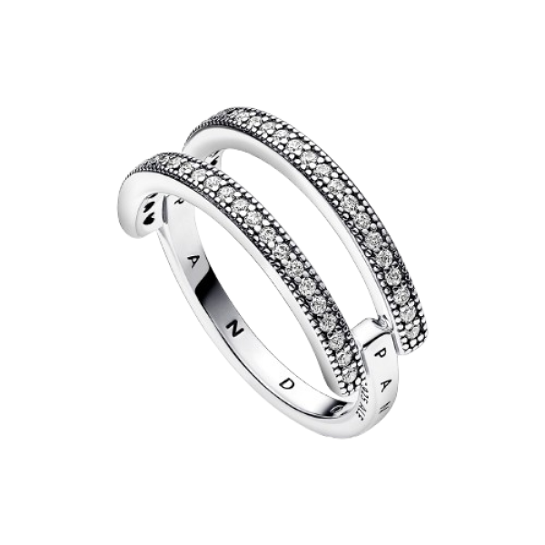 Anillo Doble Banda Logo y Pavé Pandora Signature