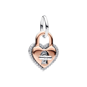 Charm Colgante Doble Corazón Candado Giratorio en Dos Tonos