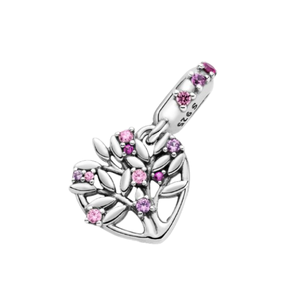 Charm Colgante Árbol Genealógico de Corazón Rosa