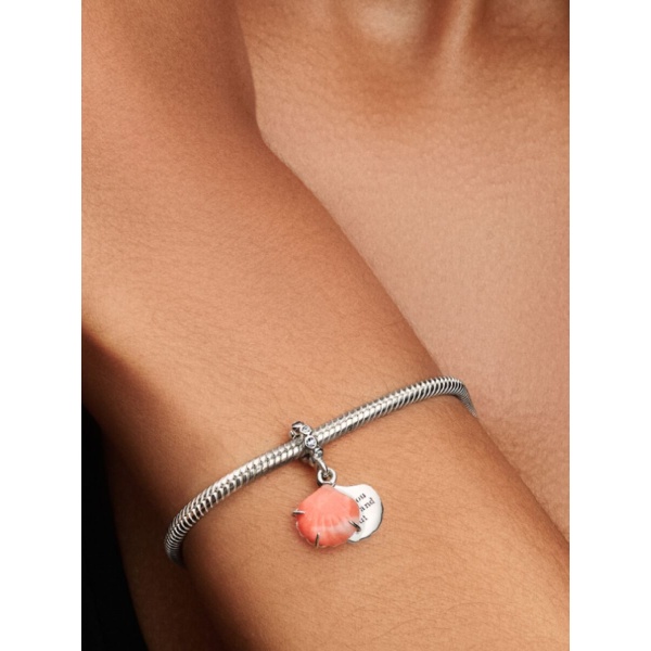 Charm Colgante Doble Concha Color Coral Plata de primera ley