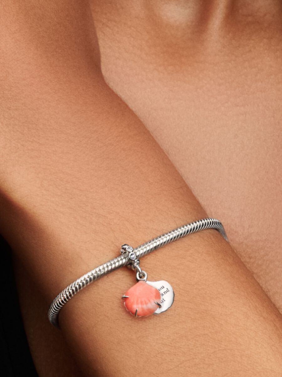 Charm Colgante Doble Concha Color Coral Plata de primera ley