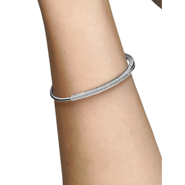 Pulsera Rígida Pandora Signature I-D Pavé Plata de primera ley