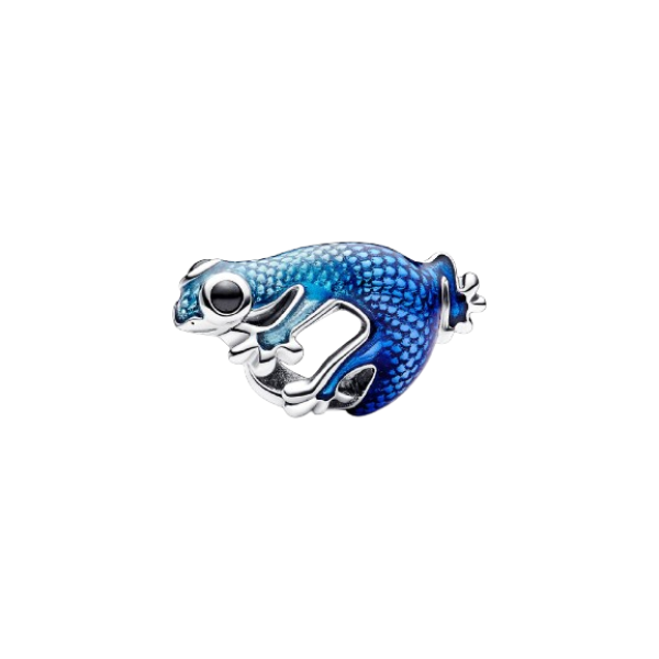 Charm Geco Azul Metálico Plata de primera ley