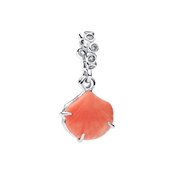 Charm Colgante Doble Concha Color Coral Plata de primera ley